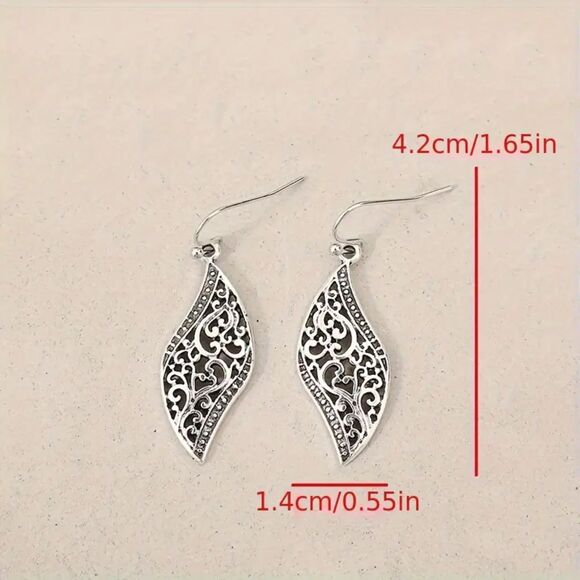 Silver Wavy Filigree Dangle Drop Earrings Retro Style Flower Fashion Jewelry New - Picture 4 of 5